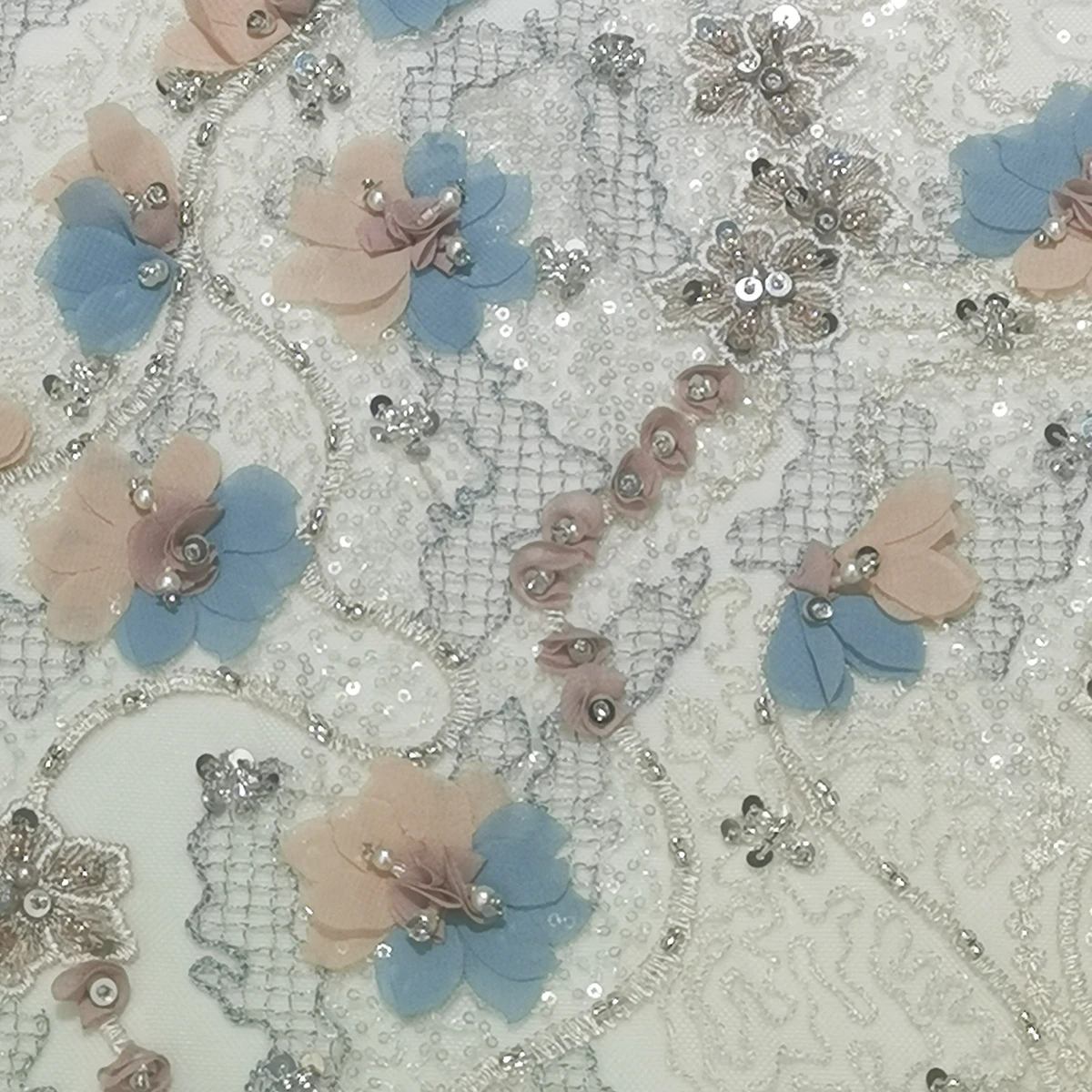 

High Couture French Pink Color Heavy Embroidered Beaded Lace Fabric 5 Yards Luxury Handmade Sequin Dress Mesh Material For Party