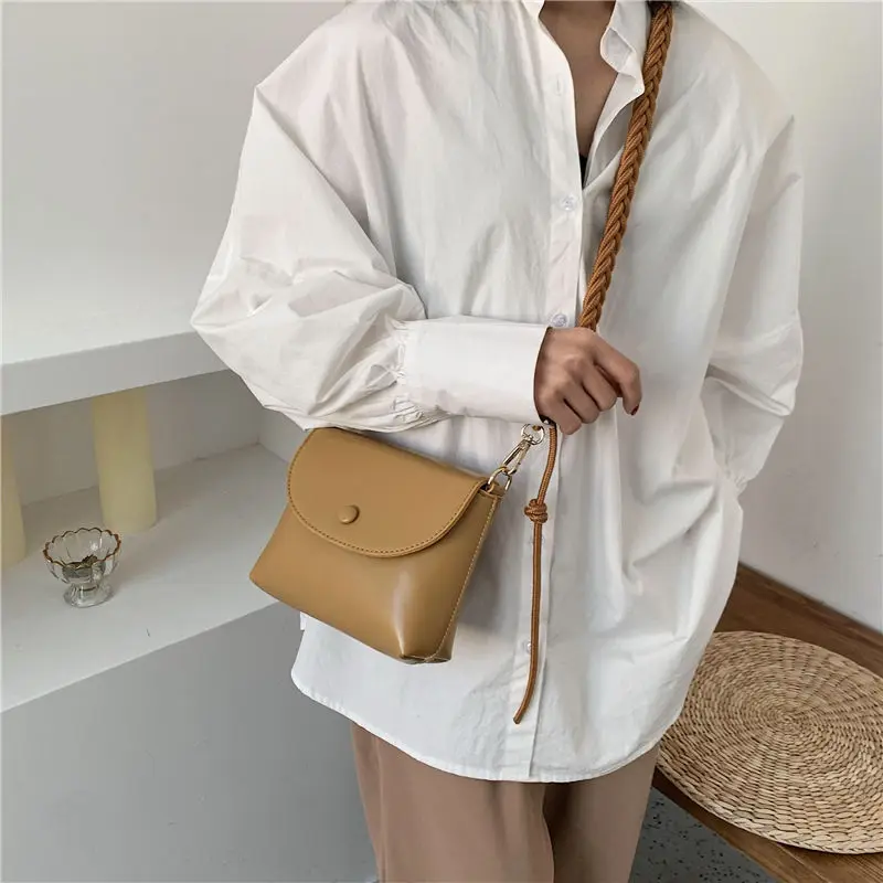 

Women Messenger Bag Square Bag Solid Color Weaving Rope Shoulder Strap Women Bag Female Handbag Shoulder Diagonal Cross Body Bag