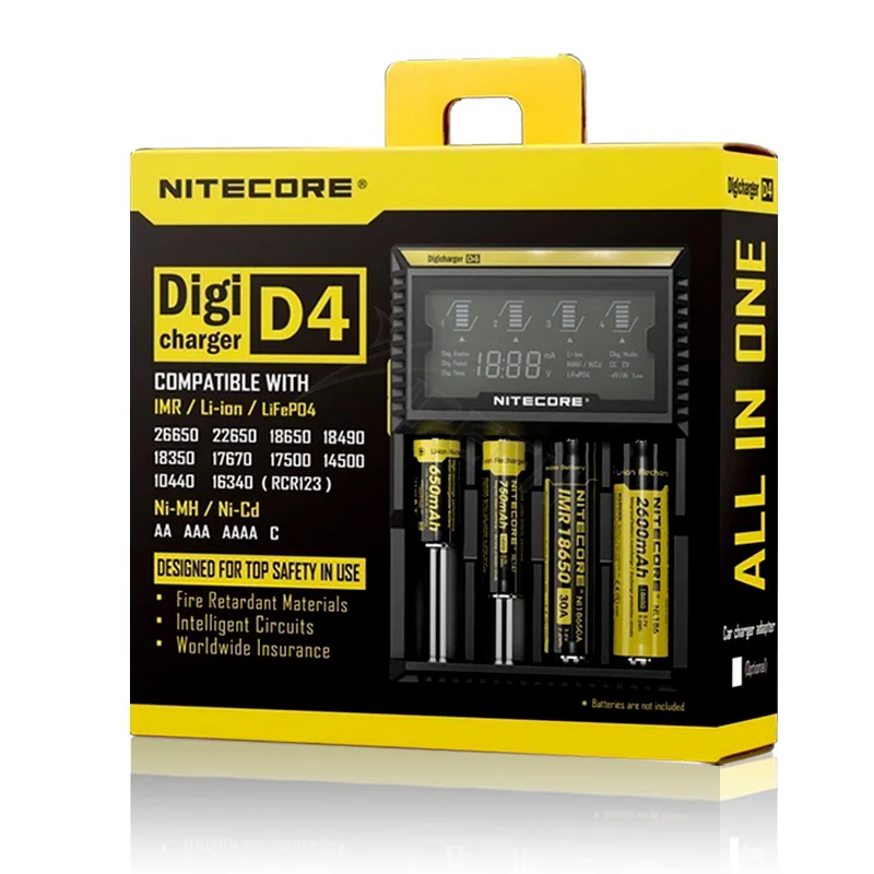 100% оригинальное Nitecore D4 зарядное устройство LCD интеллектуальное Li Ion 18650 14500 16340 26650