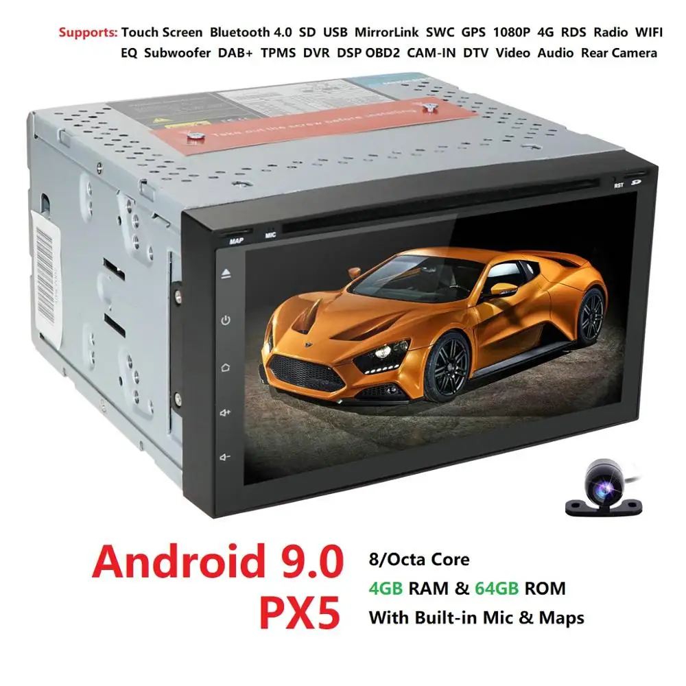 Octa 8 ядерный Android 9,0 4G Оперативная память 64 Гб Встроенная память Поддержка 4 аппарат не привязан к оператору сотовой связи сим сети автомобиля gps 2 din универсальный автомобильный Радио плеер dvd Navi dab dvr dtv