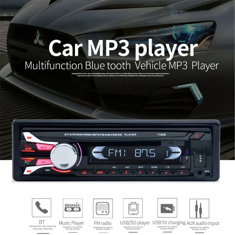 1188B Bluetooth-compatible Car Stereo 1Din Player With Phone Holder In-Dash Fm | Автомобили и мотоциклы