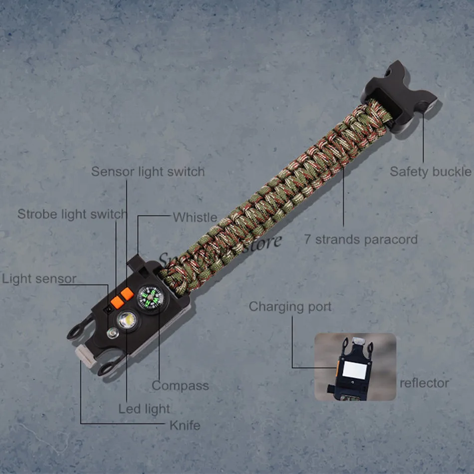 Многофункциональный светодиодный браслет из Паракорда для спасения 550 4 мм набор