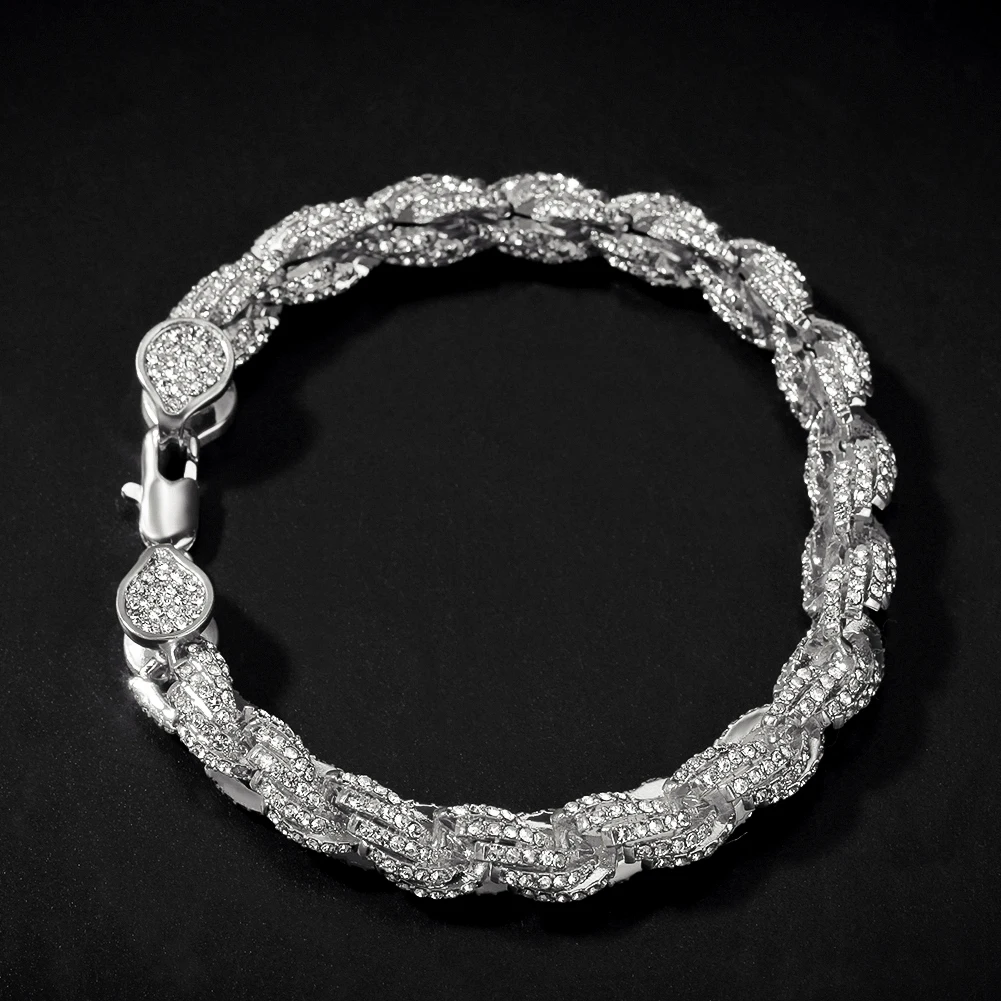 Хип-хоп золотой тон для мужчин s Bling Iced Rope браслет покрытый высоким качеством женский мужской браслет-цепочка для вечерние подарки
