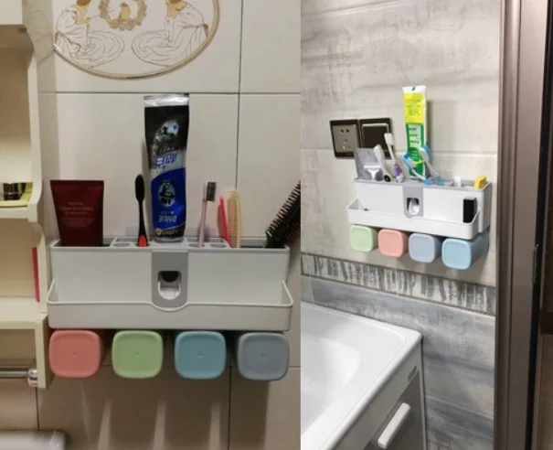 Домашний автоматический держатель для зубной пасты и щетки полка ванной комнаты