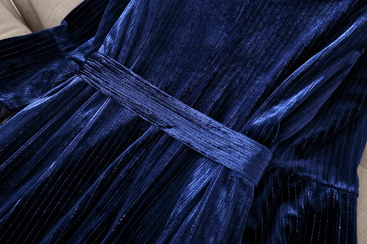 Autumn Winter Navy Blue Casual Velvet Women Long Sleeve Solid Elegant Dress Women Plus Size Dinner Dresses for Women Robe