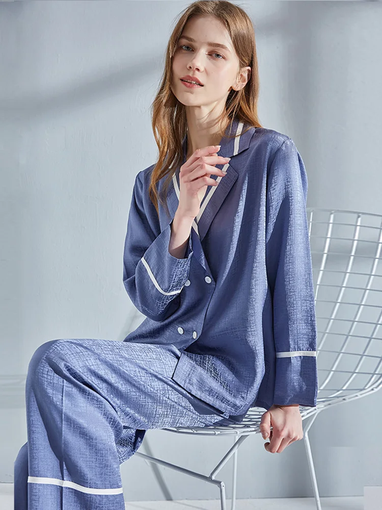 Spring Nature Silk Pajamas Set Women Sleepwear Blue Satin Silk Pijamas Luxury Nightwear PJs Pink Silk Pyjama Femme Homeclothes