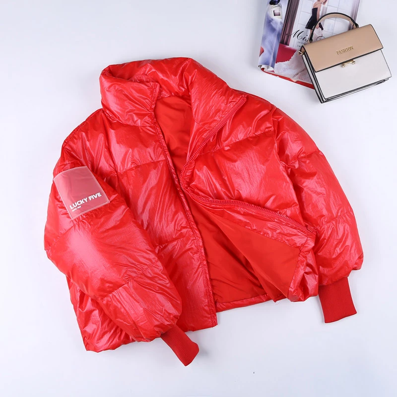Red BOoDinerinle/зимняя женская куртка-пуховик; женская желтая утепленная короткая куртка-пуховик; Повседневная Глянцевая парка на белом утином пуху - Цвет: Red