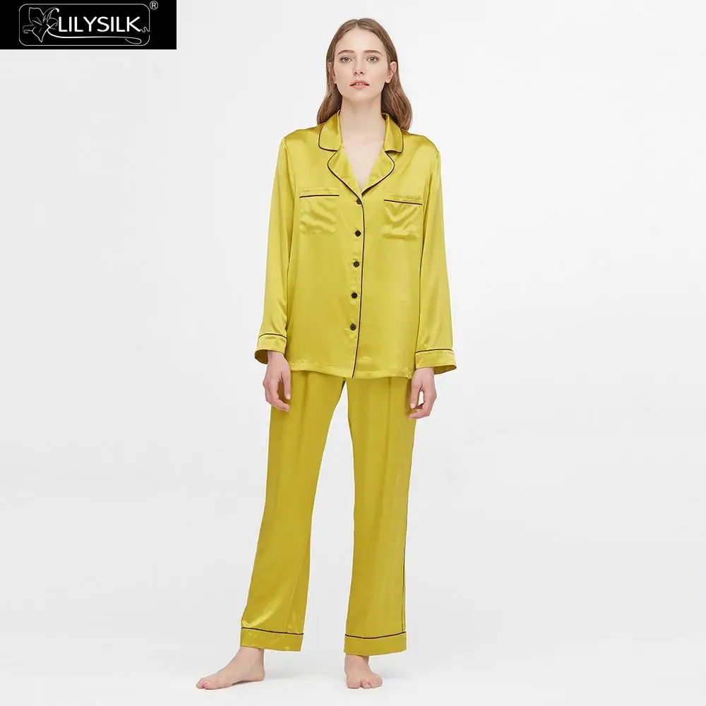 LilySilk 100 шелковые пижамы длинные 22 Momme свободные новые женские бесплатная доставка