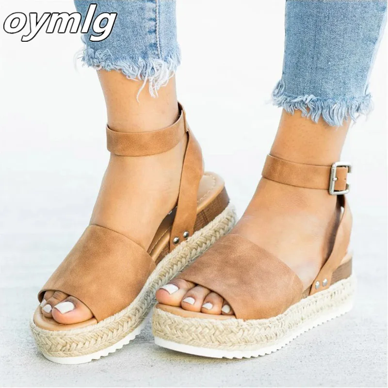 Женские сандалии из мягкой кожи обувь на танкетке женские эспадрильи платформе