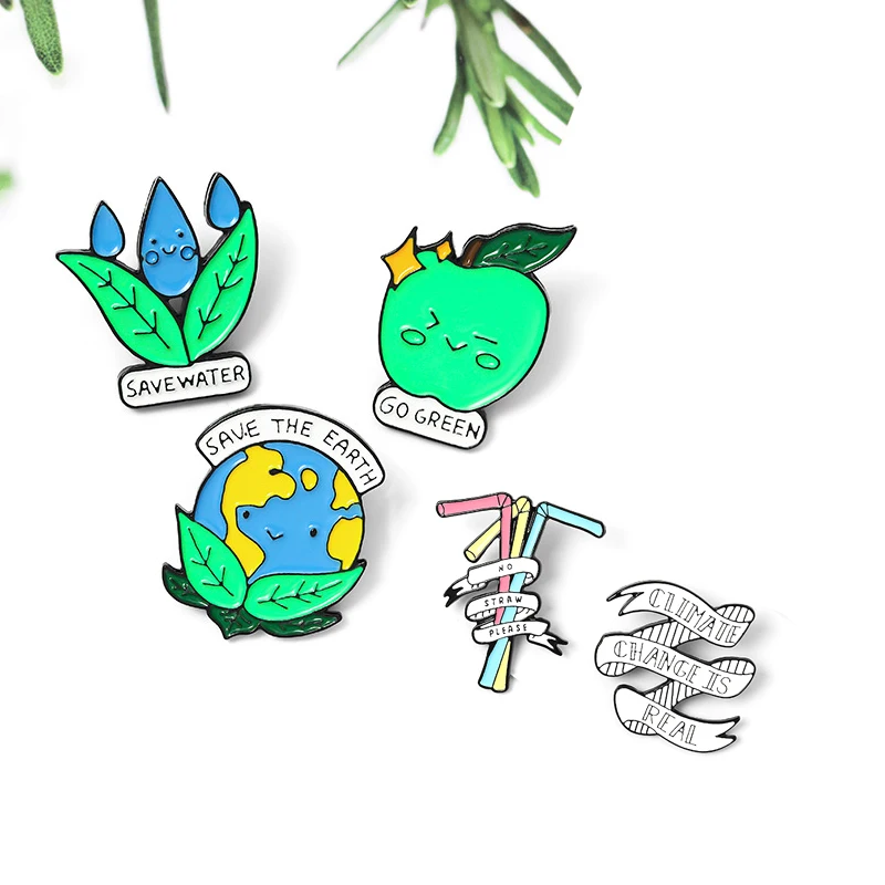

Cartoon Metal Brooches Green Earth Apple Alloy Enamel Badges Nature Button Badge Brooches Lapel Pin for Kids Adventure Gifts