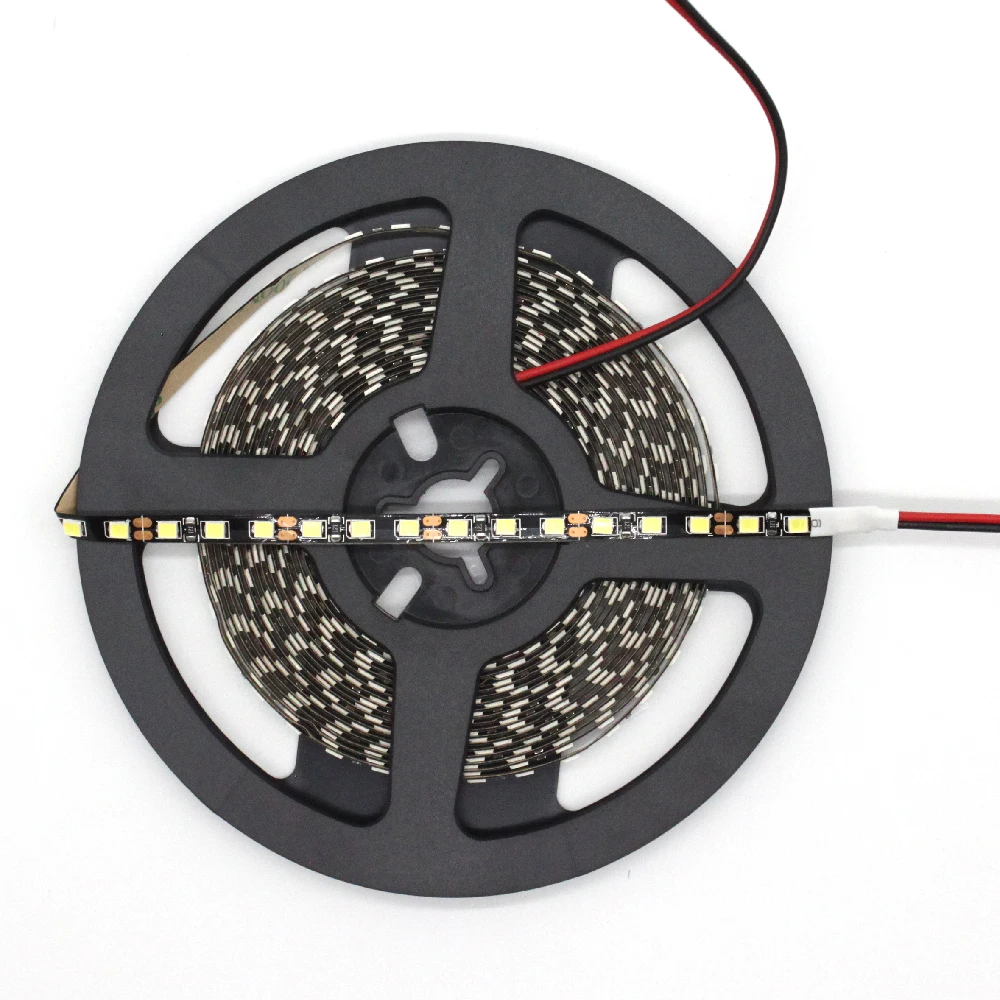 

5M/Roll DC 12V 5mm SMD 2835 Flexible Led Strip Light PCB Black600leds/roll Non-waterproof White/Warm White