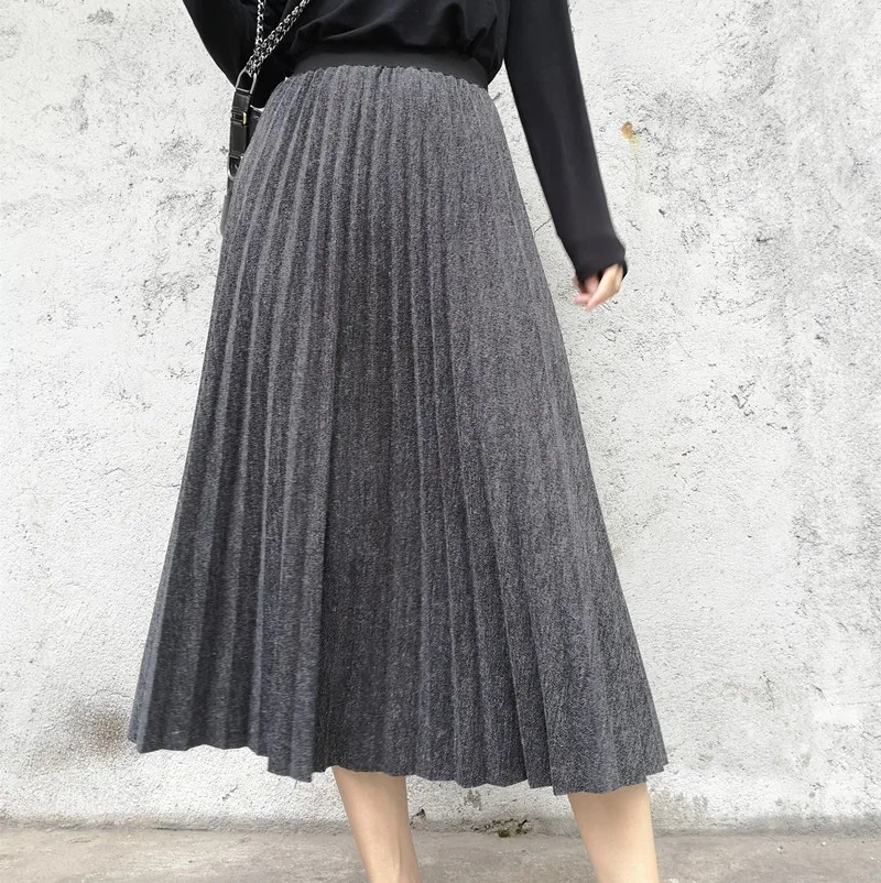 Осень Зима Ol элегантная шерстяная Толстая юбка в складку А силуэта женские 2019 s