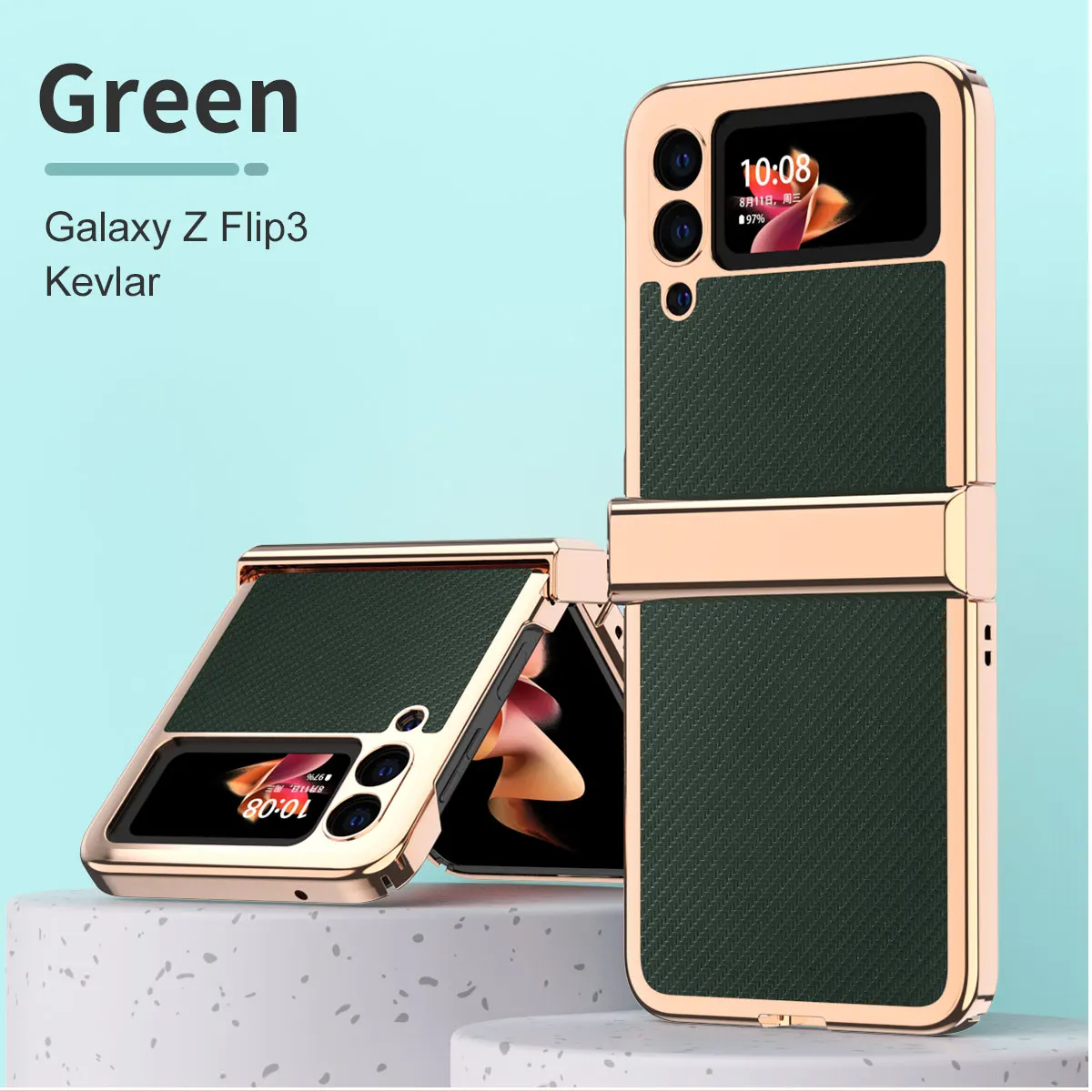 

Luxury Carbon Fiber Plating Frame Cases for Samsung Galaxy Z Flip 3 5G Full Body Anti-knock Protective Phone Cover Case
