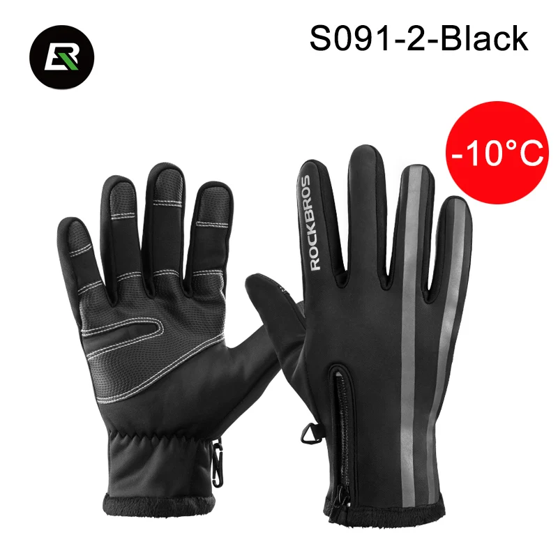 S091-2 Black ROCKBROS зимние-40 градусов перчатки для велоспорта водонепроницаемые флисовые сохраняющие тепло перчатки для сенсорного экрана перчатки для велосипеда мото катания на лыжах Пешие прогулки - Цвет: S091-2 Black