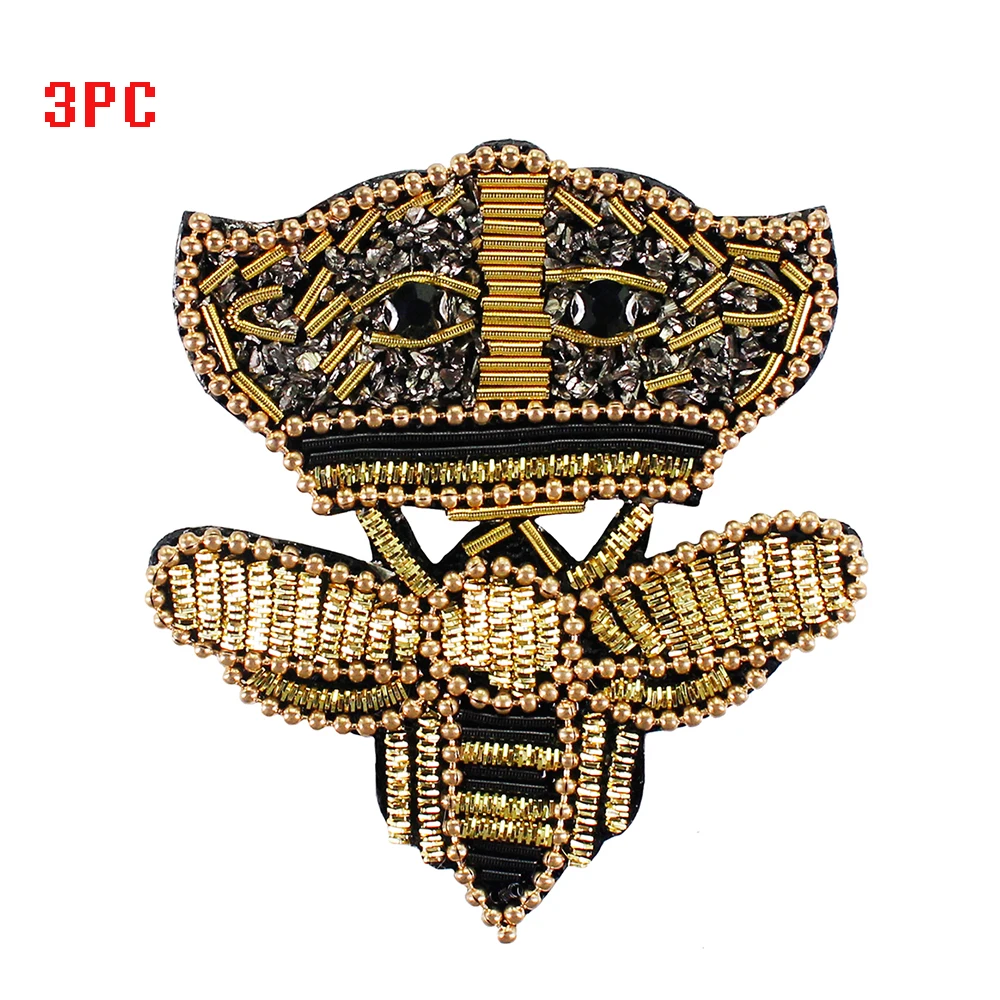 P62 A 3PC 1 шт. пчелиная Корона, венок, тигр, значок, Сердце Любви, индийский Шелковый патч, Аппликация из бисера, нашивки, винтажный вышитый значок для шитья P87 - Цвет: P62 A 3PC