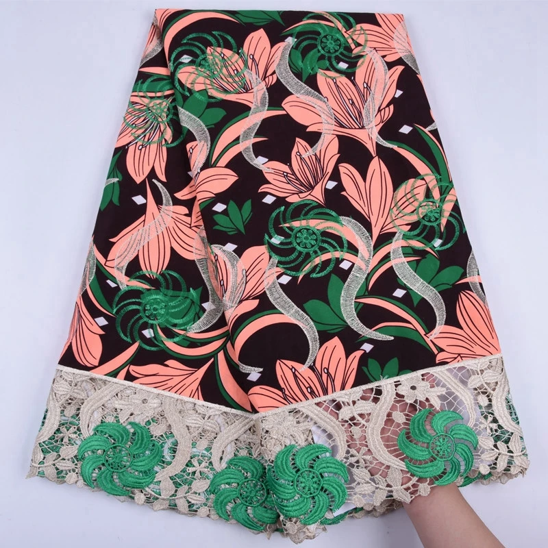 New Nigerian Printing Styles Wax Guipure Lace Fabric Embroidered Material Wax Cord Lace Fabric A1295