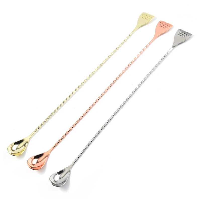 Stainless Steel Long Handle Bar Spoon with Strainer Tail End Double-Head Spiral Pattern Drinks Mixing Stirring Stick for Shaker | Дом и сад