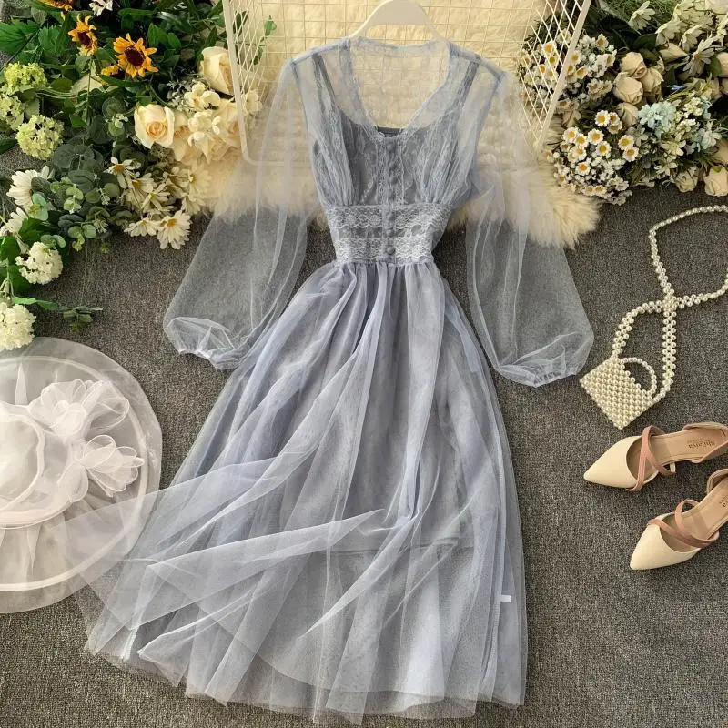 2020 Новое модное женское кружевное платье с рукавами фонариками|Женские платья| |