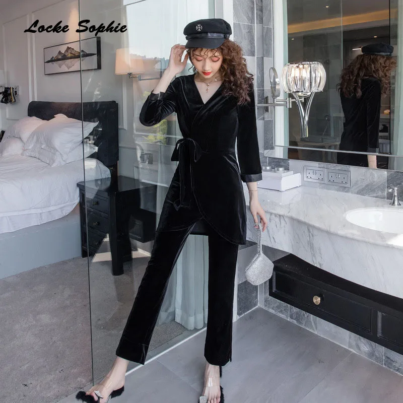 Женский спортивный костюм-двойка из 2 предметов пальто юбки весна 2020 бархатный