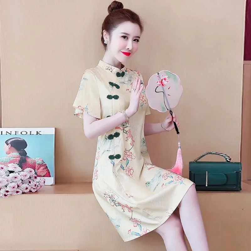 

Women Summer Dress Lace Qipao Cheongsam Modern Short Sleeve Oriental style Dress Evening Party Traditional Chinese Clothing