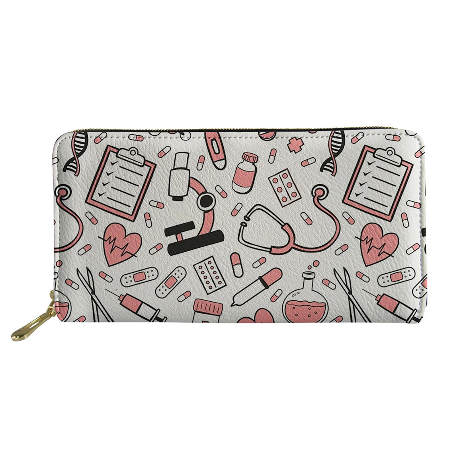 

White Wallets The Cartoon Design Cute Style PU Purse for Female Medical Equipment Print Bank Card Pouch Brand Purse Carteira