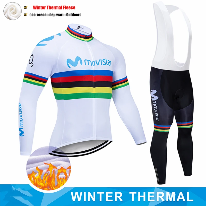 

2019 Movistar Pro Team Winter Thermal Fleece Long Clothes Set Men Cycling Jersey Bib Bike Bicycle Ropa Ciclismo Bike Clothing