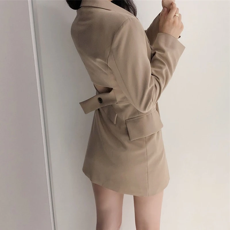 Модный двубортный женский пиджак пальто тонкий зазубренный воротник Женская