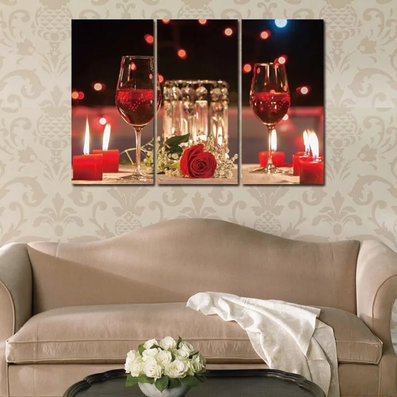 Conisi скандинавский бокал Красного вина роза 3 панели настенное искусство холст