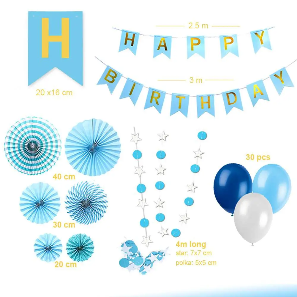 

Royal Navy Blue Birthday Banner Balloon Set Royal Blue Paper Flower Ball Night Blue Balloon Decoration Blue Silver Star Spiral