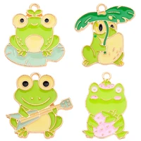 10pcs funny frog animal necklace charm fashion design enamel color alloy pendant couple necklace keychain diy jewelry making