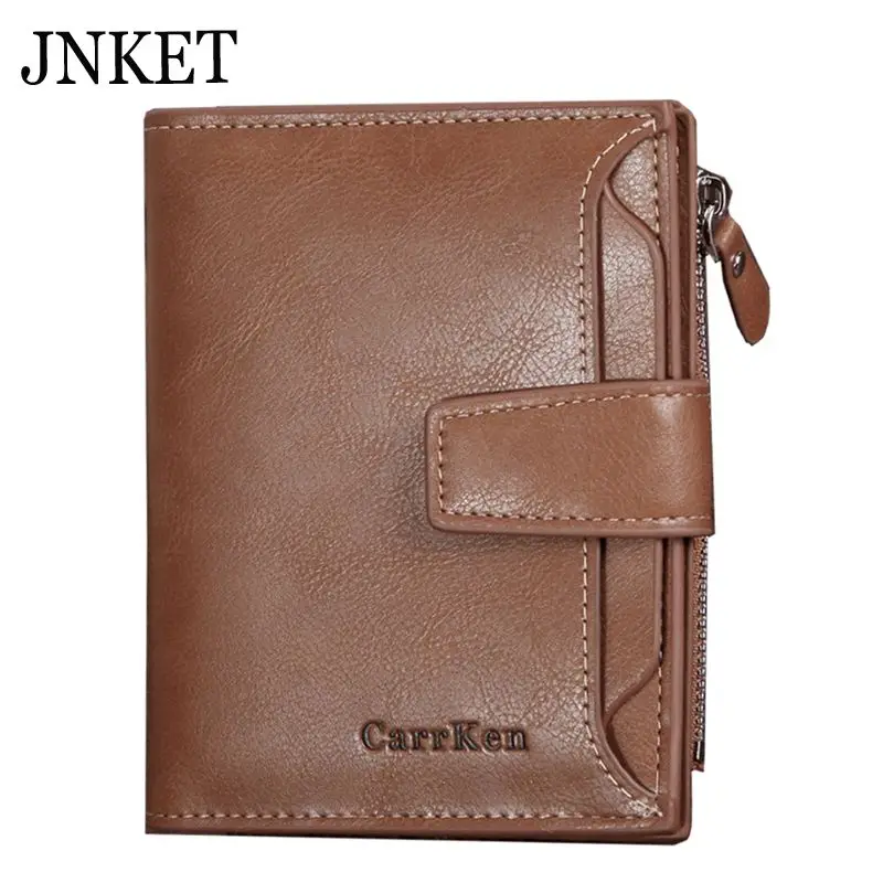 

JNKET Fashion Unisex Oil Wax Leather Men's Wallet Three Folded Clutch Wallet Zipper Coins Purse Notecase