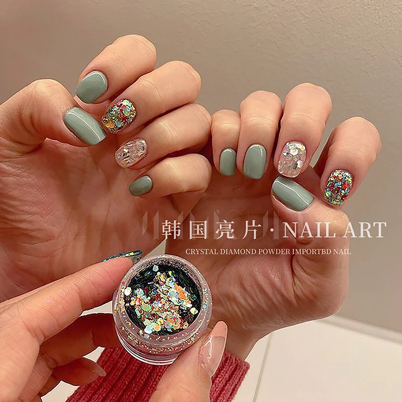 Hexag Holographic Nail Art Sequins Set Laser Colorful Round Ultrathin Glitter Nail Flakes Slices Shining DIY Manicure Decoration