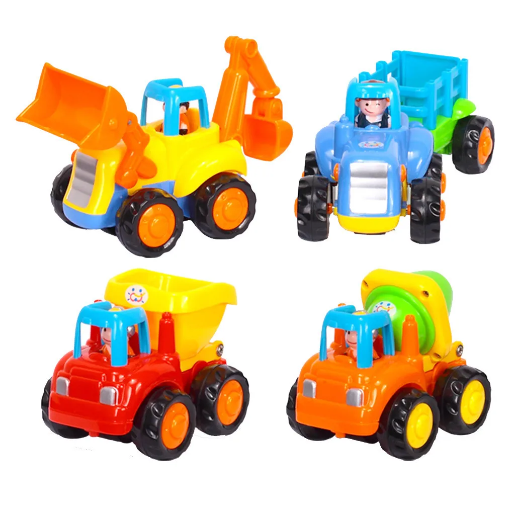 4pcs Friction Powered Car Toys Push And Go Construction Vehicles Cars Child Birthday Surprises For 1-3 Year Old Kids #C |
