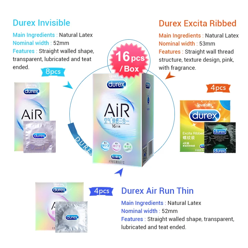 Durex AiR 3in1 Невидимый ультра тонкий из латекса с шипами со смазкой натурального