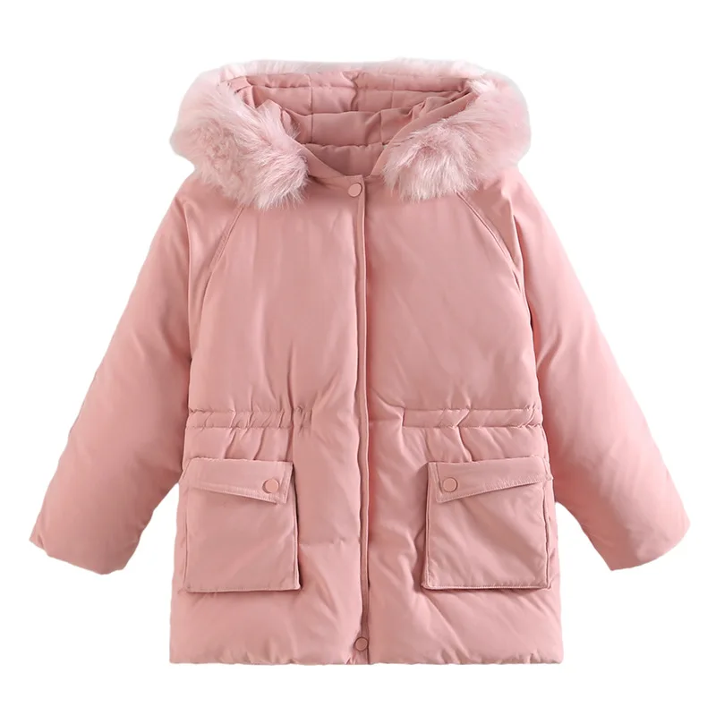 

Sweet Girls Elegant Hooded Parkas Teens Winter Outdoor Windproof Snowsuit Kid Thick Lined Down Jacket Children Fashion Coat Tops