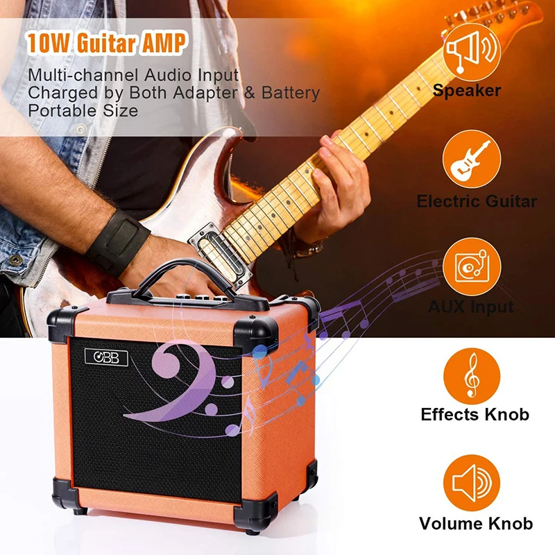 coolmusic einzigartige 10g elektrische gitarre verstärker lautsprecher bluetooth tragbare combo amp mit verzerrung wirkung bass höhen equali