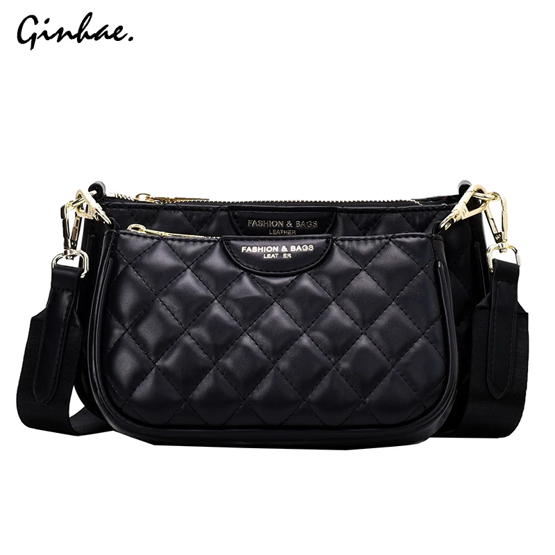 Роскошный комплект сумок на плечо в клетку с ромбовидной цепочкой для женщин