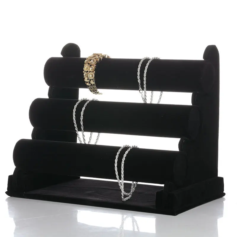 

Black Red High Quality 3 Layers Flannel Bracelet Watch Holder Jewelry Storage Rack Store Counter Top Display Stand Detachable
