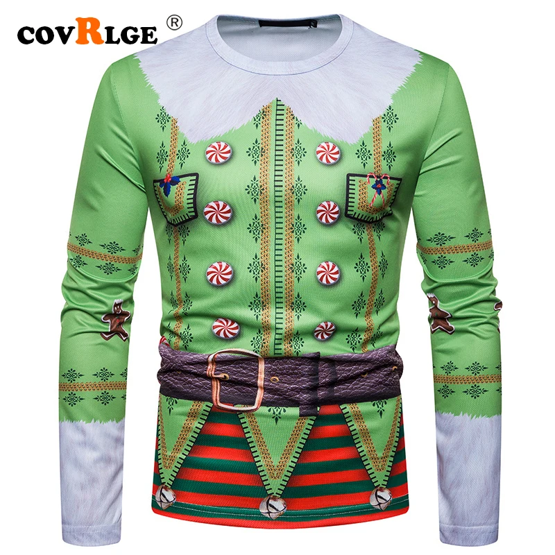 

Covrlge Мужская Рождественская футболка с круглым вырезом, полиэстер, 3D принт, футболка с длинным рукавом, культивировать свою мораль, Мужская ...