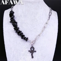 gothic stainless steel black natural stone snake egyptian cross chain necklaces womenmen silver color jewelry collier nxs03