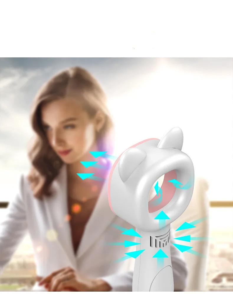 

Hot Selling Mini Cat Blower Handheld Air Cooling Bladeless Fan USB Rechargeable Leafless Cooling Fan Cooler with 3 Speed Level