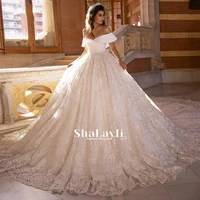 luxury wedding dress scoop ball gown lace elegant appliquesleeveless boat neck bride dress cathedral train bridal gown plus size