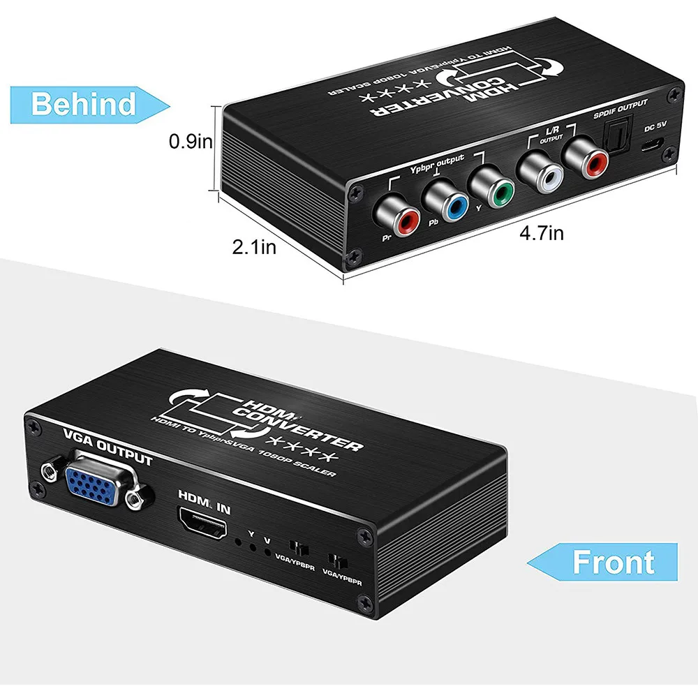 Скалер HDMI-совместимый с YPbPr преобразователь 1080P HDM в компонентный RGB/5RCA или VGA
