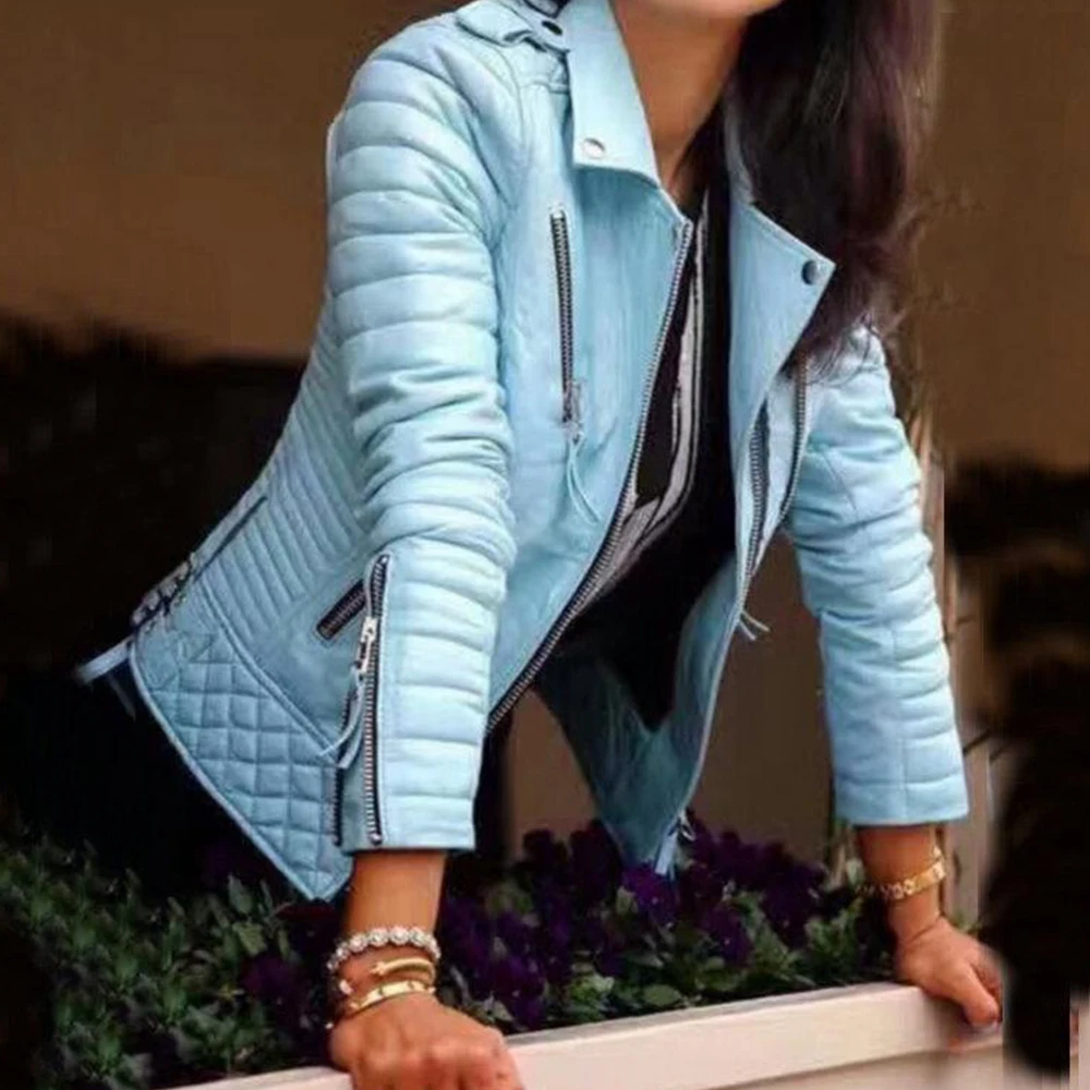 Женская Байкерская кожаная куртка на молнии однотонная байкерская из