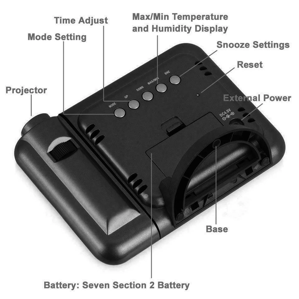 LED Digital Projection Alarm Clock Temperature Thermometer Desk Time Date Display Projector Calendar USB Charger Table Led Clock