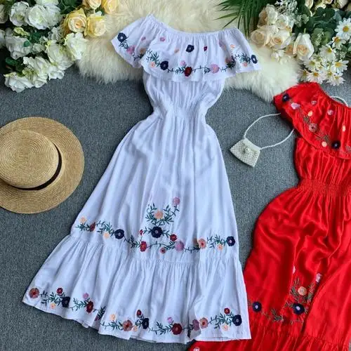 Новые модные женские платья женские летние платья с вышивкой - Цвет: Белый