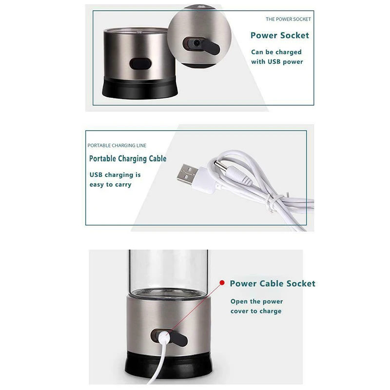 

Hydrogen-Rich Water Ionizer Maker Cup Generator Glass Bottle Mug USB Charging 400ml-420ml Home Accessories