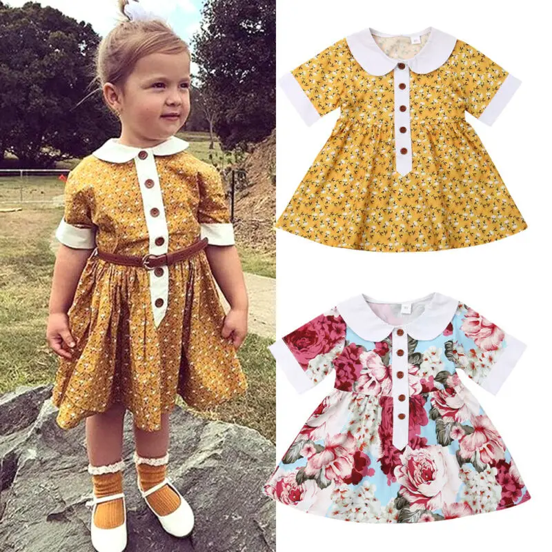 Милое платье с цветочным принтом и воротником Питер Пэн для маленьких девочек