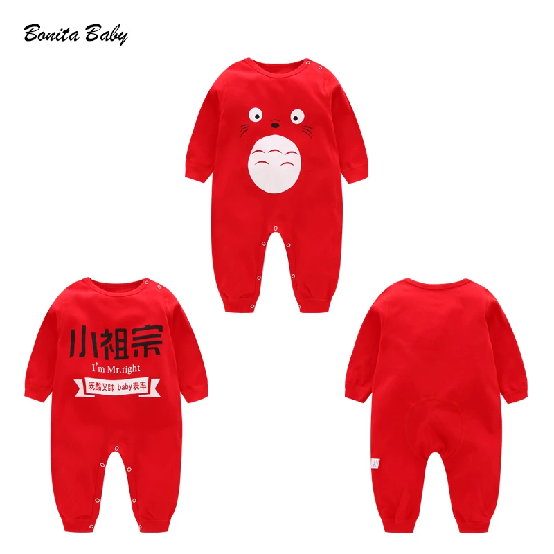 Red chinchillas Baby cotton sweater men and women baby autumn 0-12 months newborn spring long sleeve jumpsuit | Детская одежда и