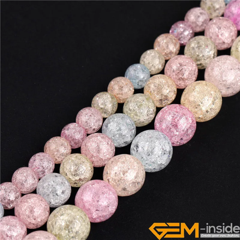 

6/8/10mm White Snow Cracked Crystal Beads Multicolor Round Loose Quartzs Crystal Beads For Jewelry Making DIY Bracelet 15inch